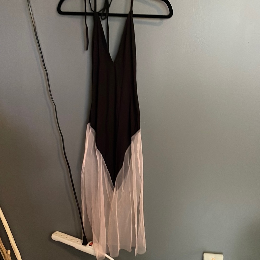 Mesh bottom halter dress